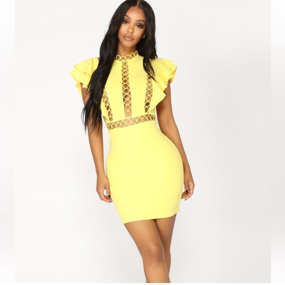 Yellow Cut Out Ruffled Mini Dress for Wedding Guest